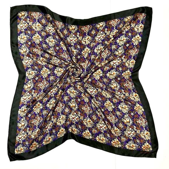 Elaine Gold for Collection XIIX Silk Square Scarf Floral Purple Tan Ivory Japan - Picture 3 of 13